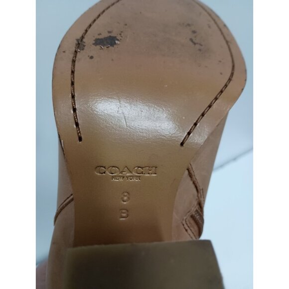 Coach New York Hewes Ankle Boots Womens Size 8 Khaki Leather Block Heel Shoes - Picture 10 of 11